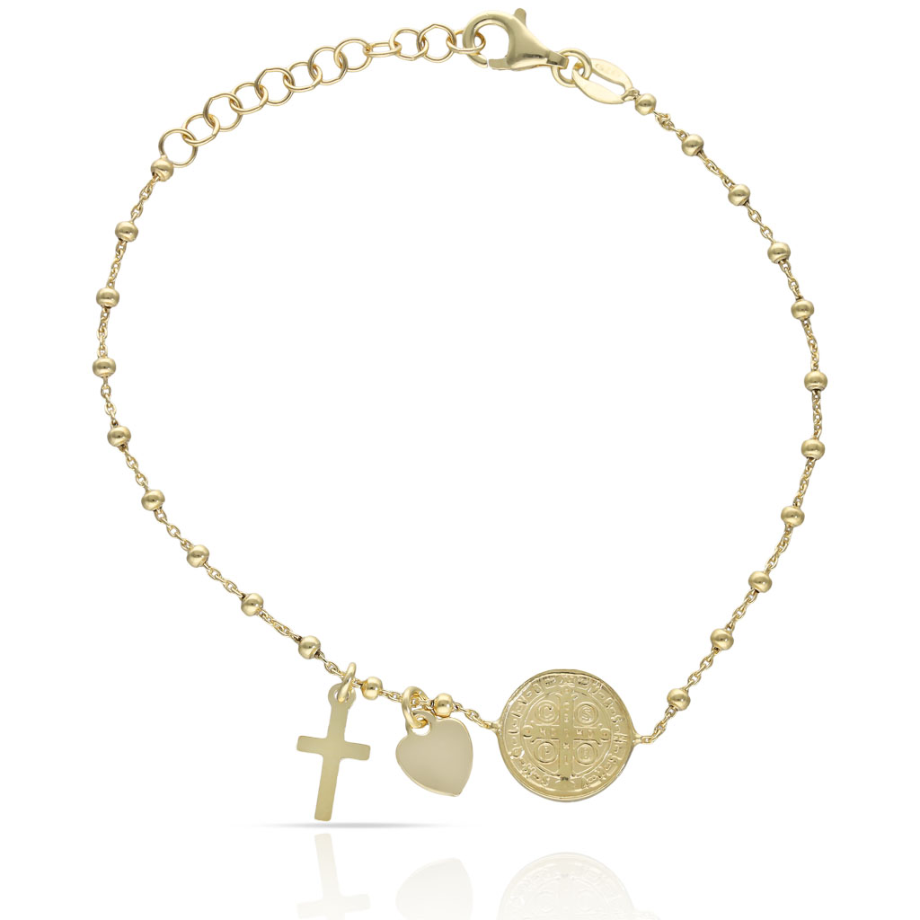 __ext__/PULSERA PLATA CHAPADA EN ORO MILAGROSA + CRUZ SAN BENITO