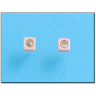 PENDIENTES EN ORO DE 18KL CERAMICA ROSA 