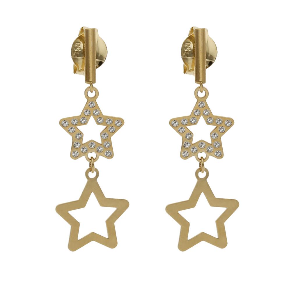 PENDIENTES ESTRELLAS ORO 18KL CIRCONITAS - 8x24MM