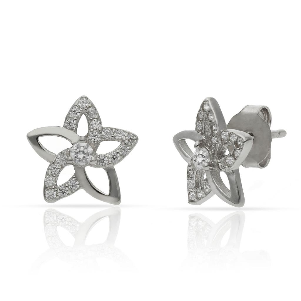 PENDIENTES FLOR CIRCONITAS PLATA 925MM - 9.50MM