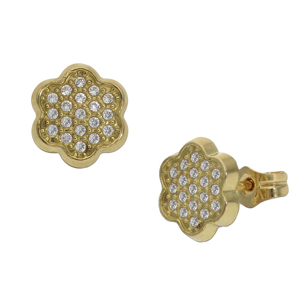 PENDIENTES FLOR ORO 18KL CIRCONITAS - 8MM