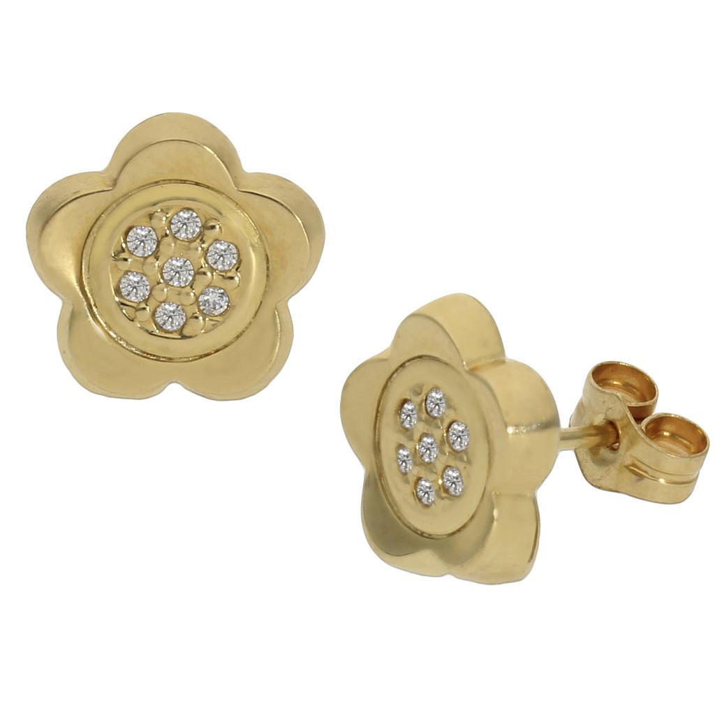 PENDIENTES FLOR ORO 18KL CIRCONITAS - 9MM