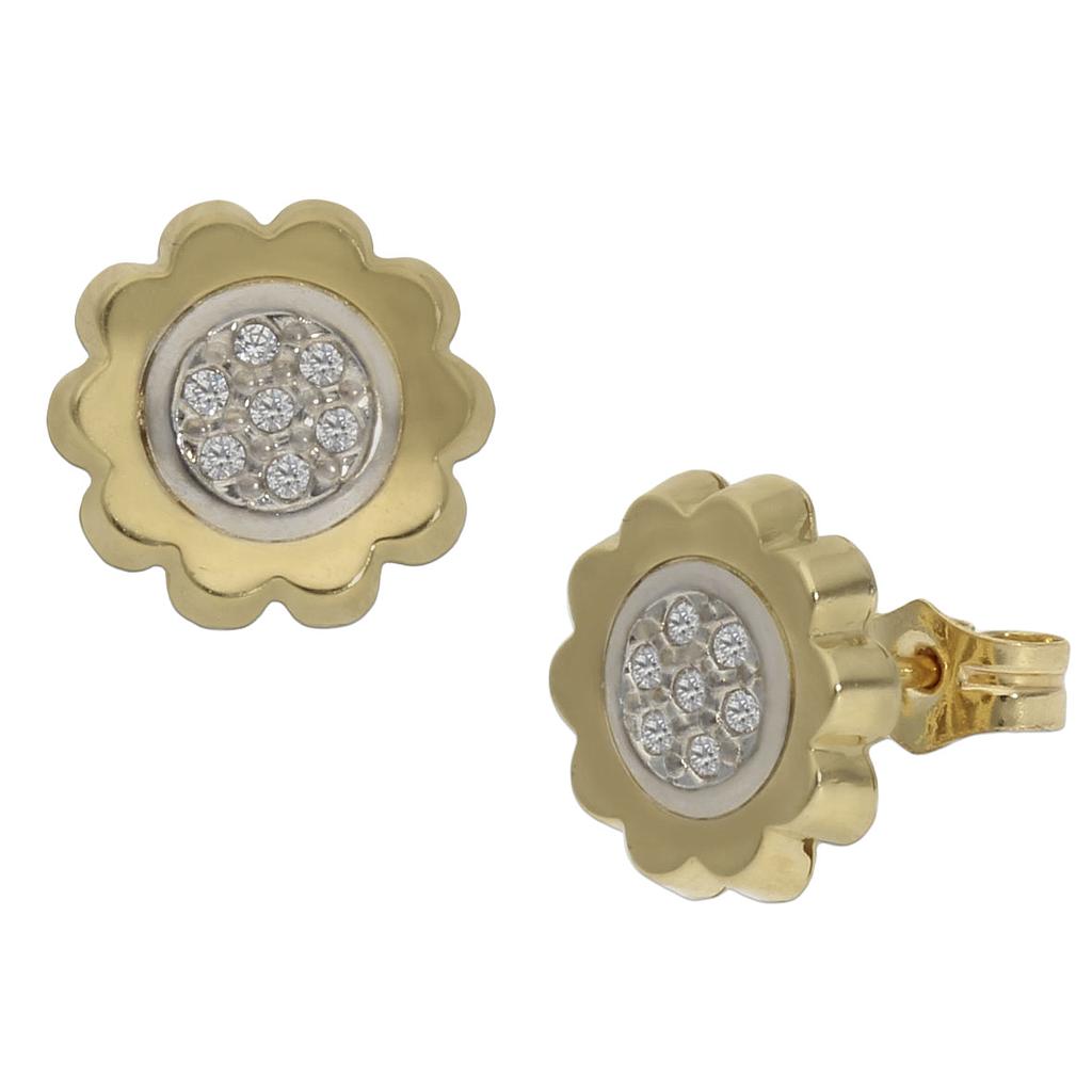 PENDIENTES FLOR ORO 18KL CIRCONITAS - 9MM