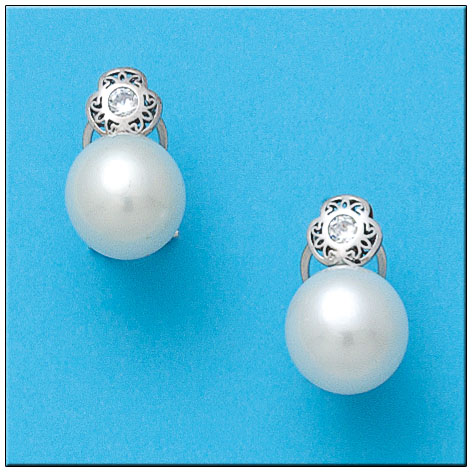 PENDIENTES FLOR ORO BLANCO 18KL PERLAS