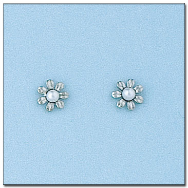 PENDIENTES FLOR ORO BLANCO 18KL PERLAS