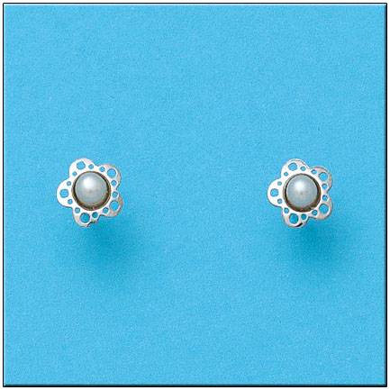 PENDIENTES FLOR ORO BLANCO 18KL PERLAS