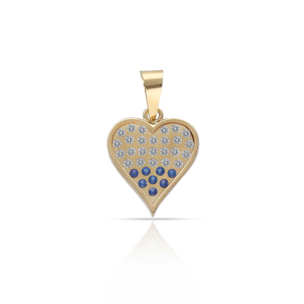 COLGANTE ORO 18KL CORAZON CIRCONITAS + PIEDRAS AZULES - 10x11MM