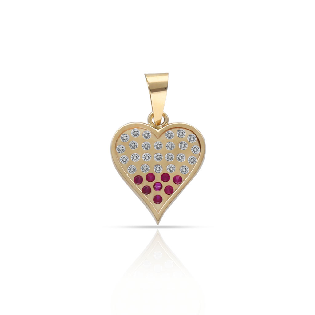 COLGANTE ORO 18KL CORAZON CIRCONITAS + PIEDRAS ROJAS - 10x11MM