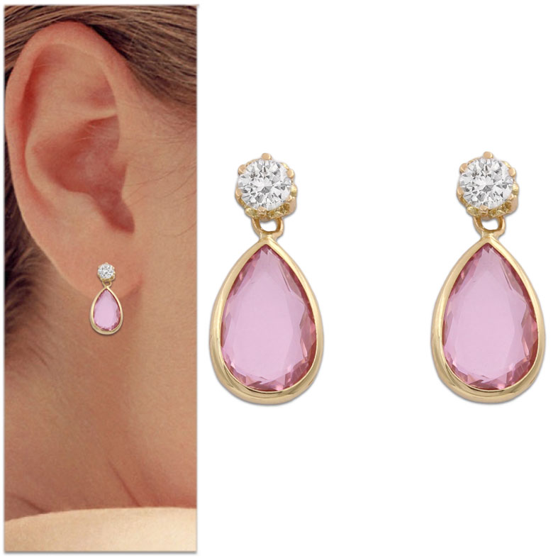 PENDIENTES LAGRIMA ORO 18KL PIEDRA ROSA