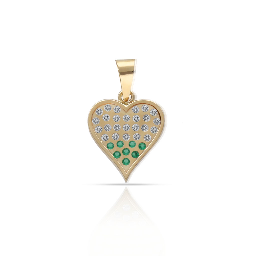 COLGANTE ORO 18KL CORAZON CIRCONITAS + PIEDRAS VERDES - 10x11MM