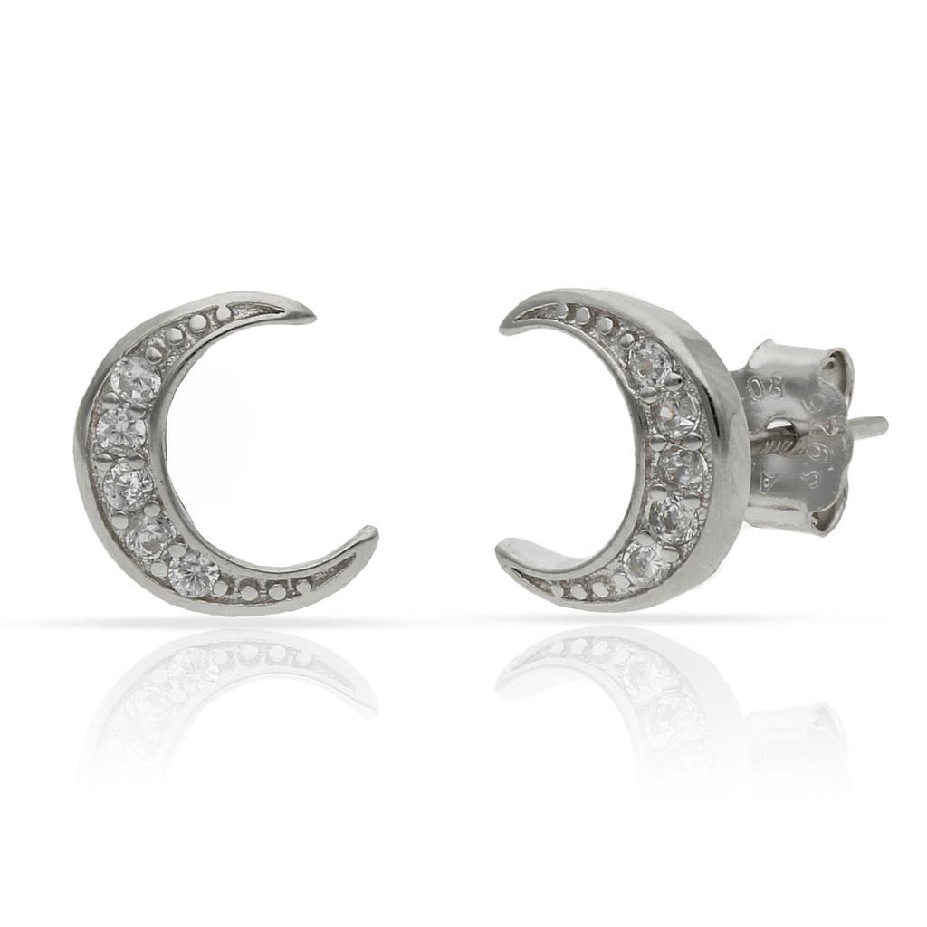 PENDIENTES LUNA CIRCONITAS PLATA 925MM - 8x10MM