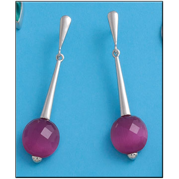 PENDIENTES OJO DE GATO FUCSIA PLATA 925MM