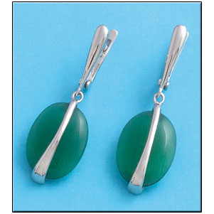 PENDIENTES OJO DE GATO VERDE PLATA 925MM