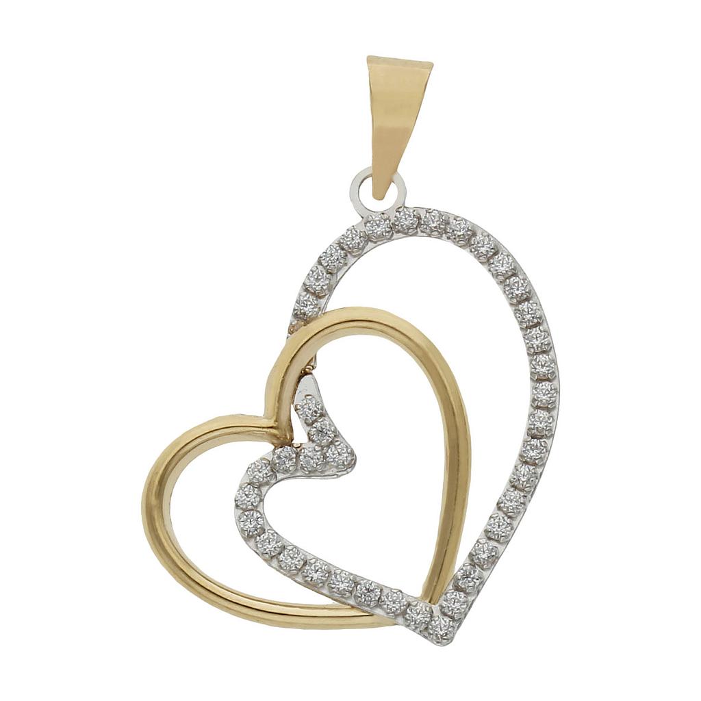 COLGANTE ORO 18KL CORAZONES CIRCONITAS - 16x20MM