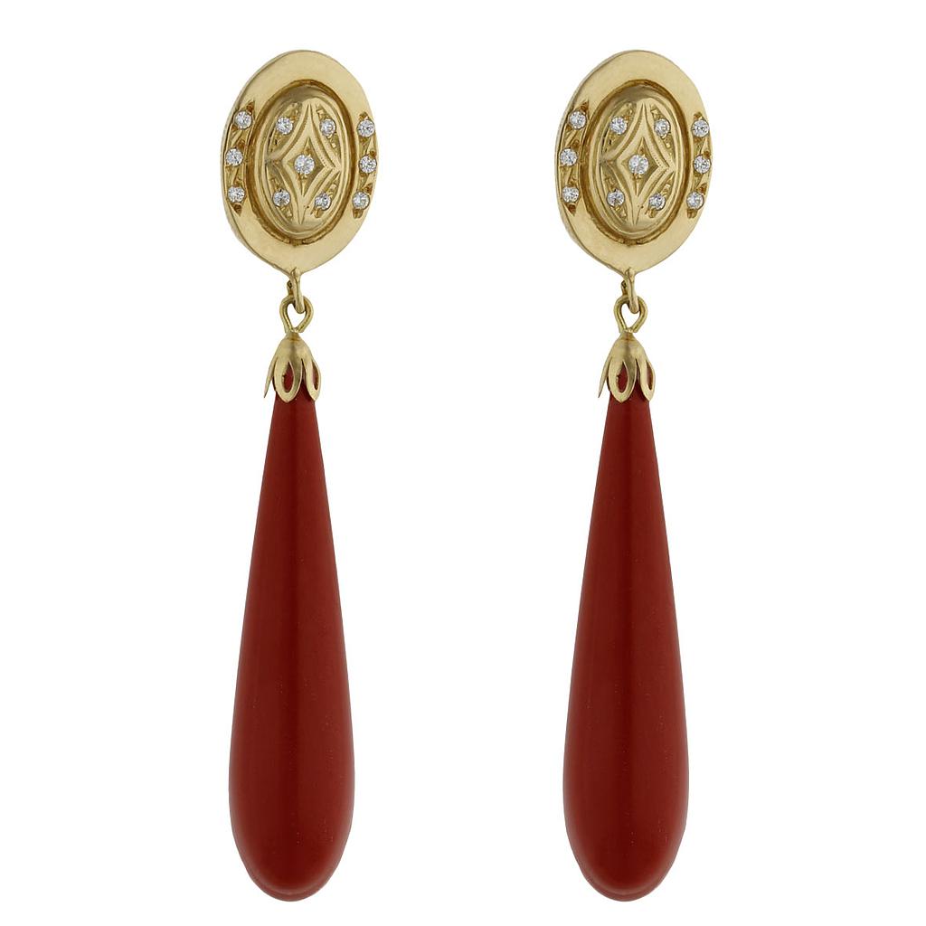 PENDIENTES ORO 18KL CORAL SINTETICO