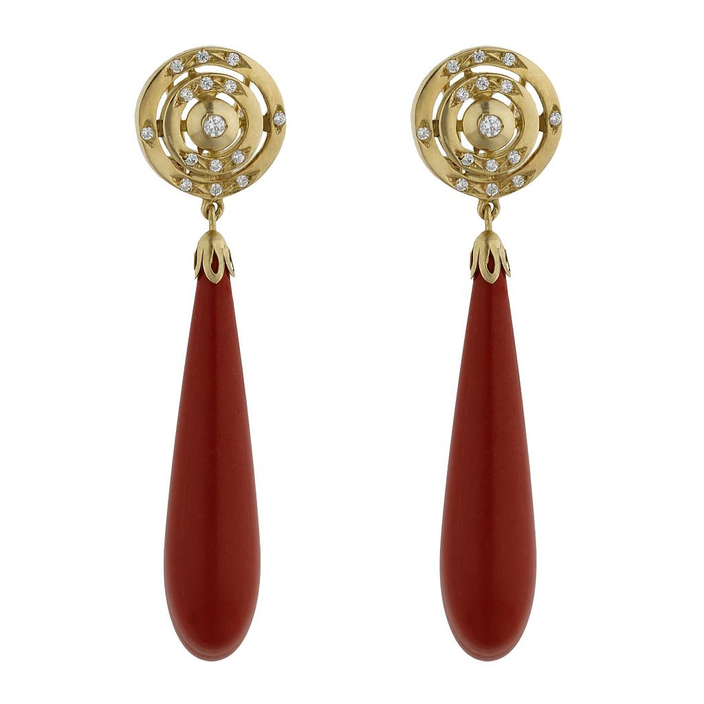 PENDIENTES ORO 18KL CORAL SINTETICO