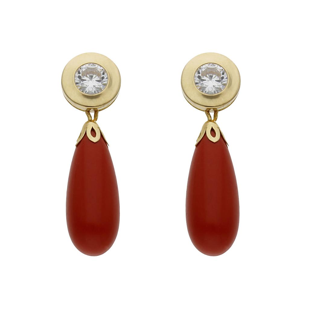 PENDIENTES ORO 18KL CORAL SINTETICO