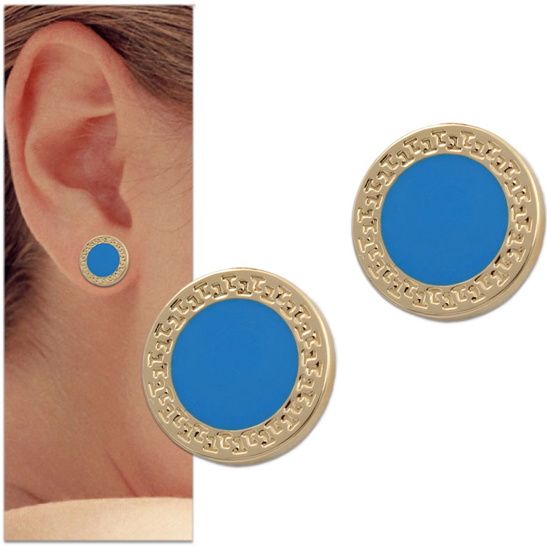 PENDIENTES ORO 18KL ESMALTE AZUL - 14MM