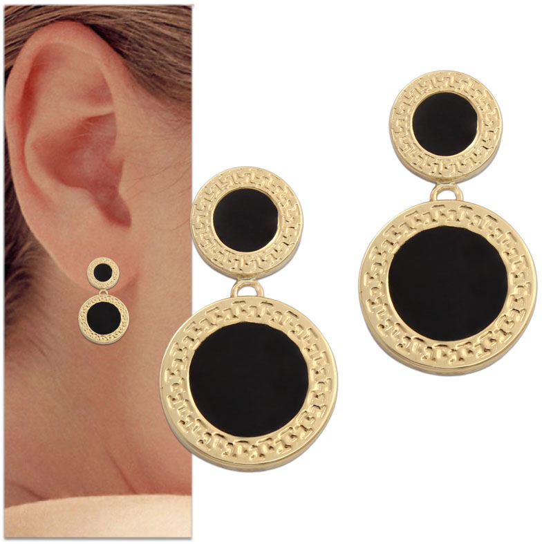 PENDIENTES ORO 18KL ESMALTE NEGRO - 14MM