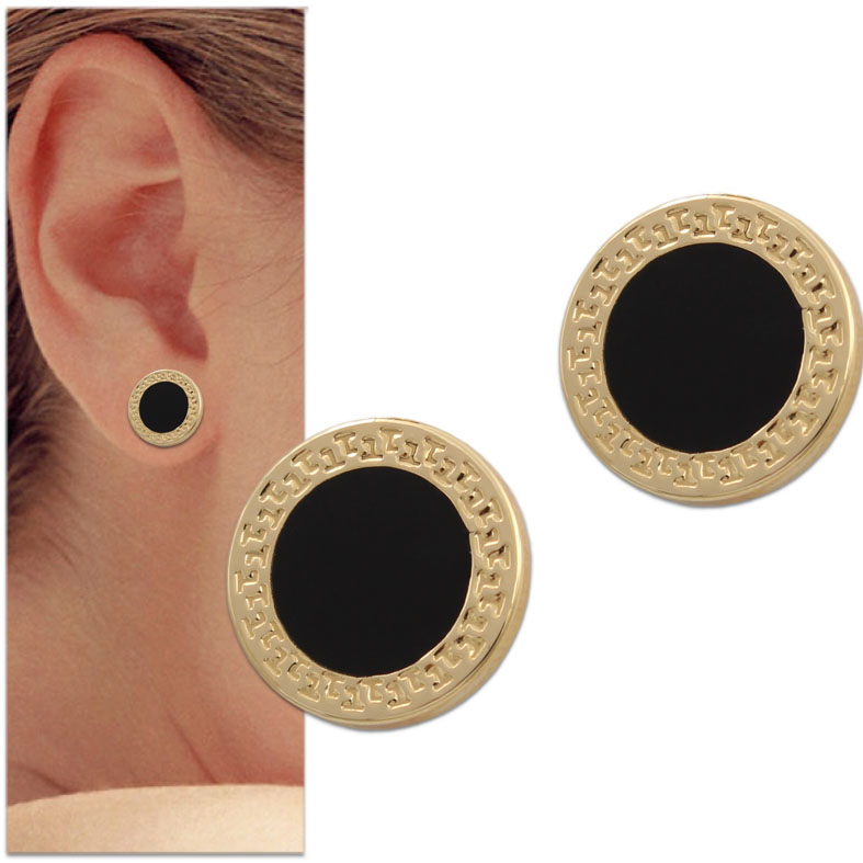 PENDIENTES ORO 18KL ESMALTE NEGRO - 14MM