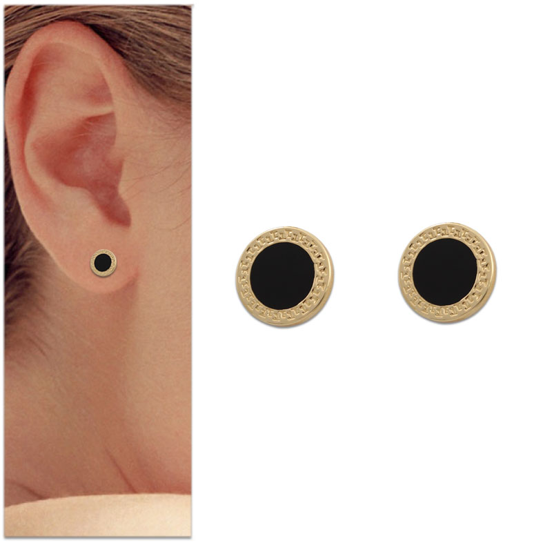 PENDIENTES ORO 18KL ESMALTE NEGRO -7.5MM