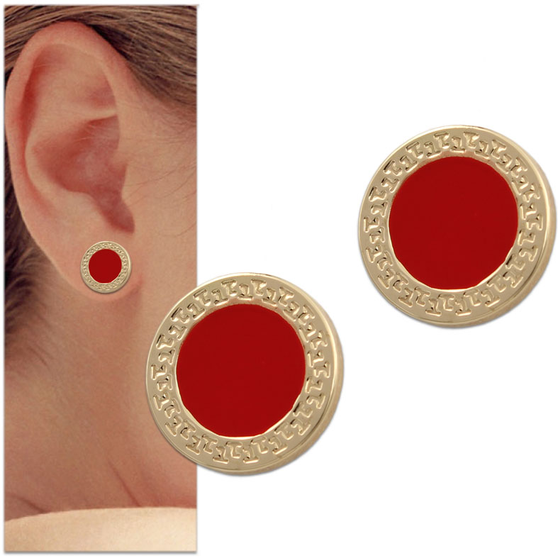 PENDIENTES ORO 18KL ESMALTE ROJO - 14MM