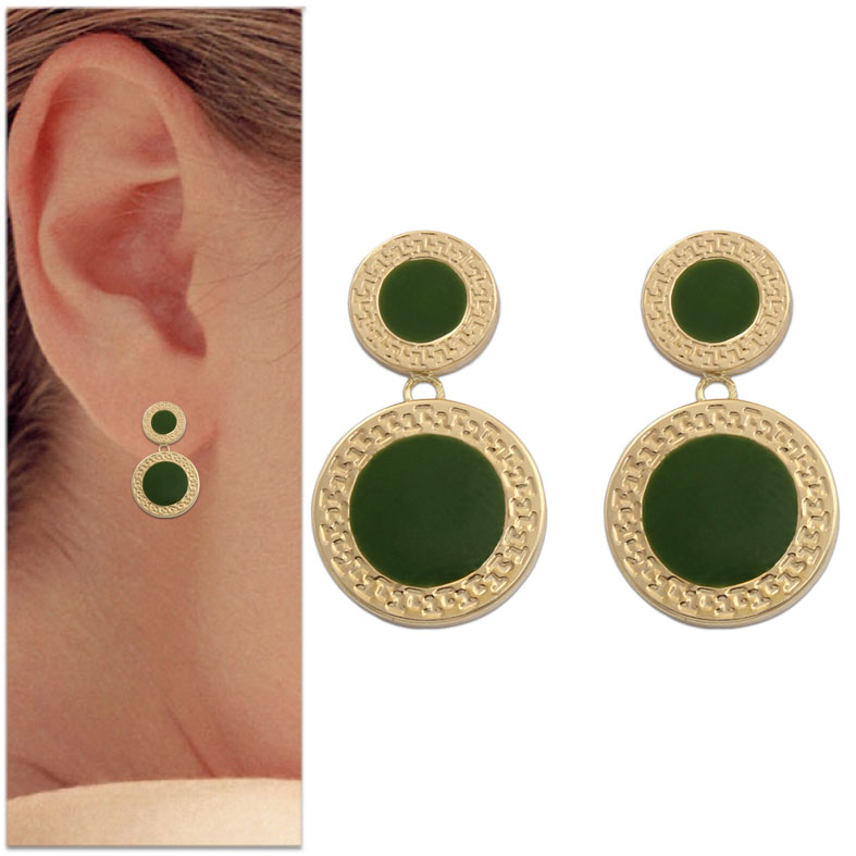 PENDIENTES ORO 18KL ESMALTE VERDE - 12MM