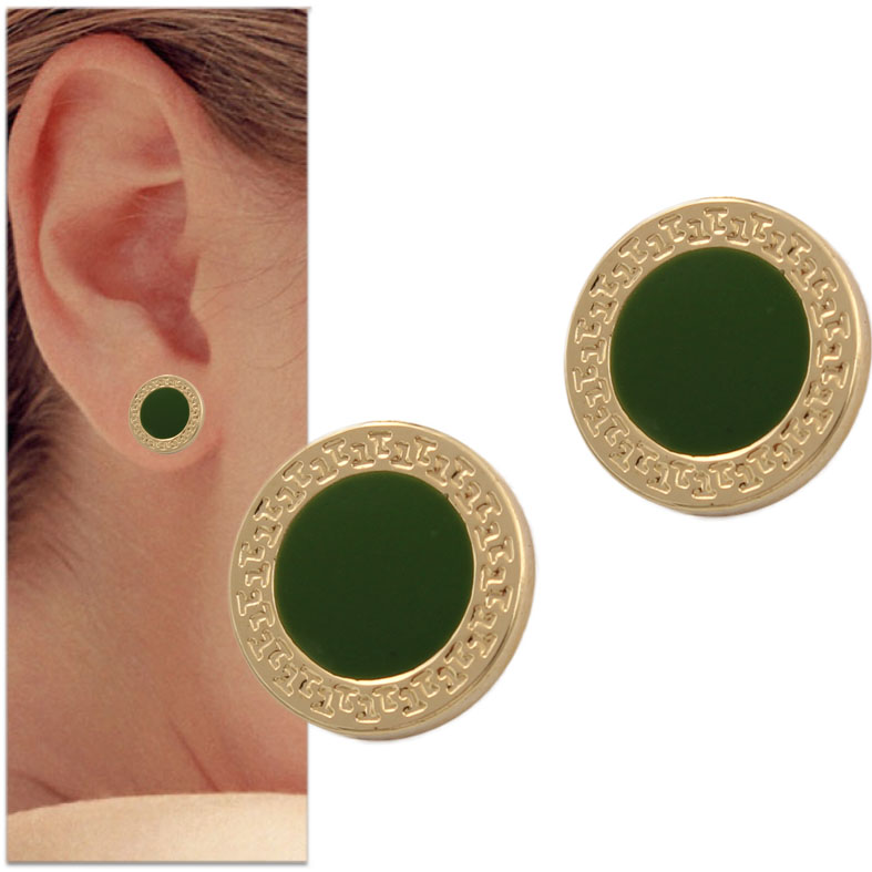 PENDIENTES ORO 18KL ESMALTE VERDE - 14MM