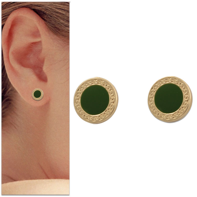 PENDIENTES ORO 18KL ESMALTE VERDE - 9MM