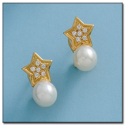 PENDIENTES ORO 18KL ESTRELLAS CON PERLAS