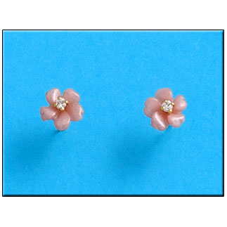 PENDIENTES ORO 18KL FLOR CERAMICA ROSA