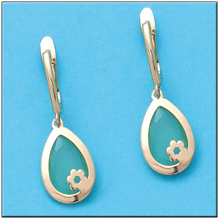 PENDIENTES ORO 18KL FLOR PIEDRA VERDE 