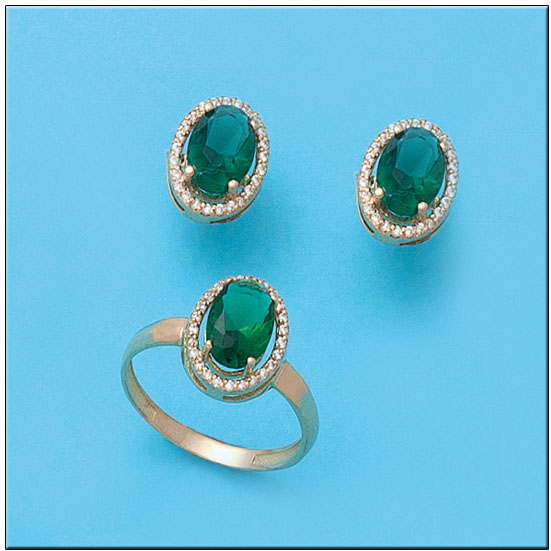 PENDIENTES ORO 18KL PIEDRA VERDE + CIRCONITAS