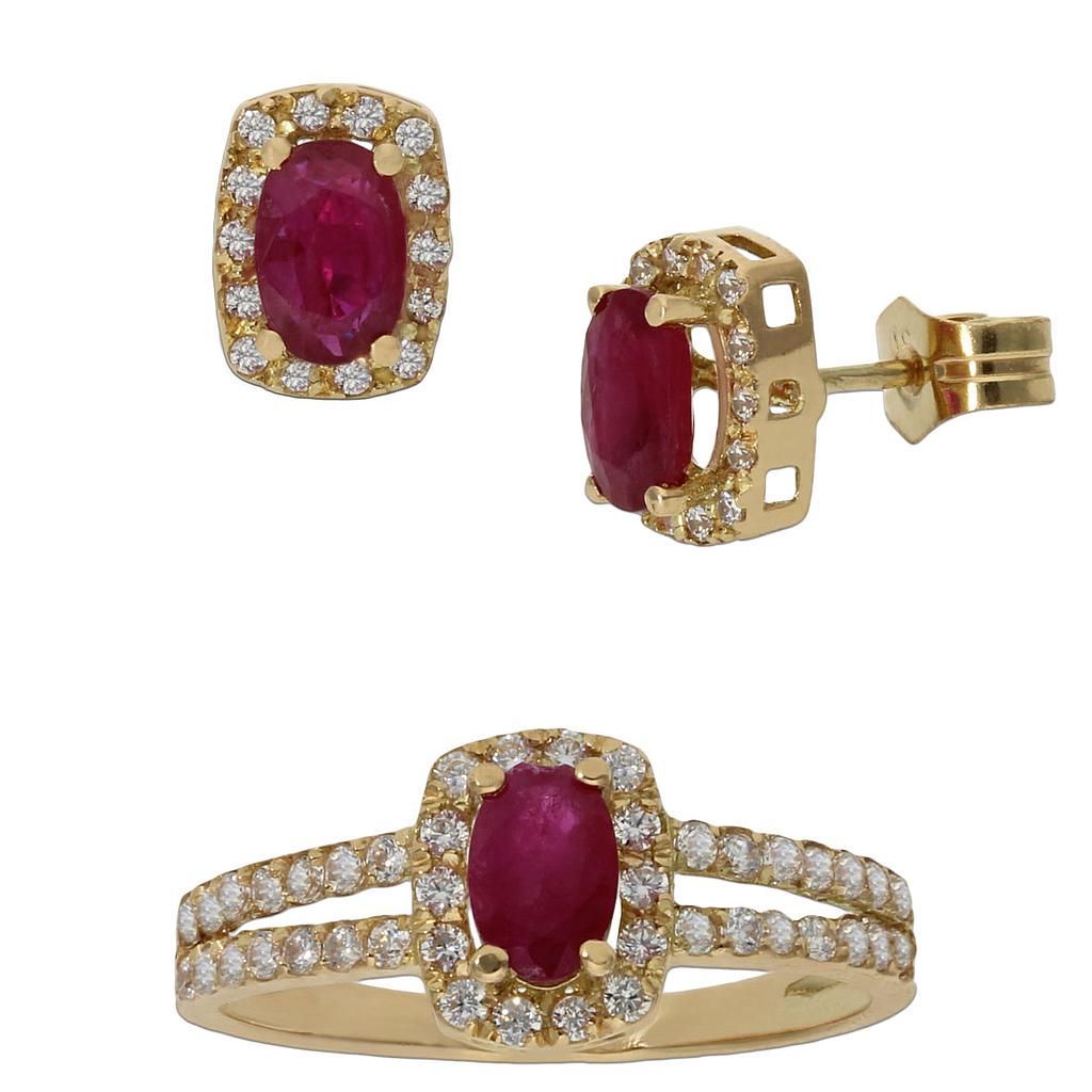 PENDIENTES ORO 18KL RUBIES FINOS CIRCONITAS