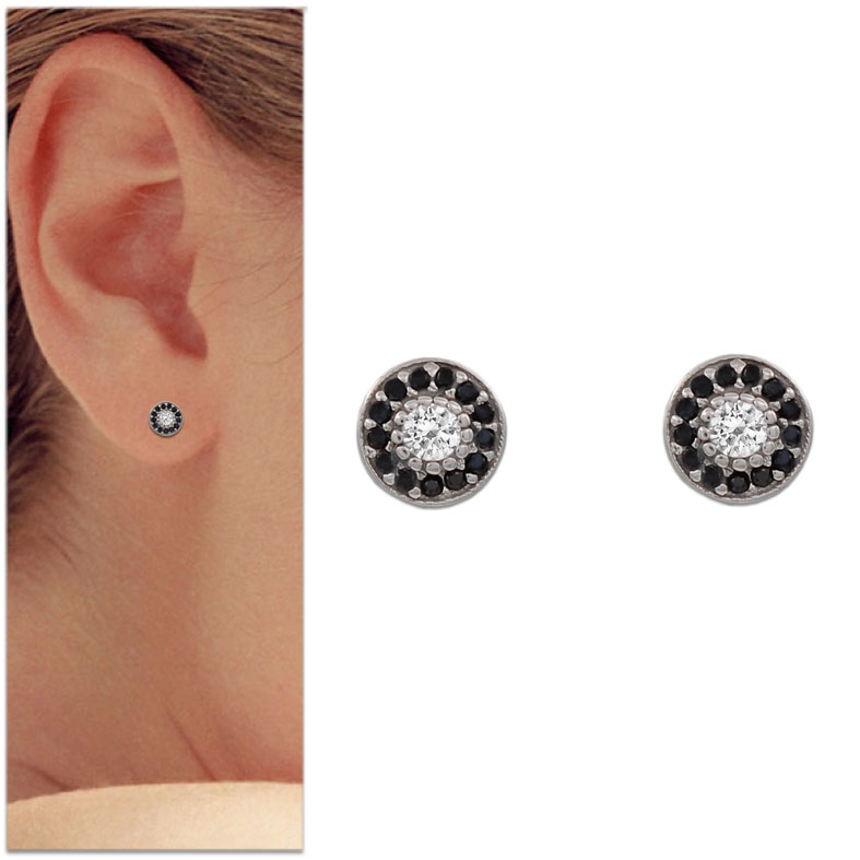 PENDIENTES ORO BLANCO 18KL CIRCULO NEGRA