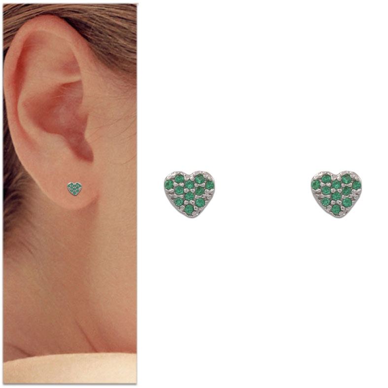 PENDIENTES ORO BLANCO 18KL CORAZON VERDE