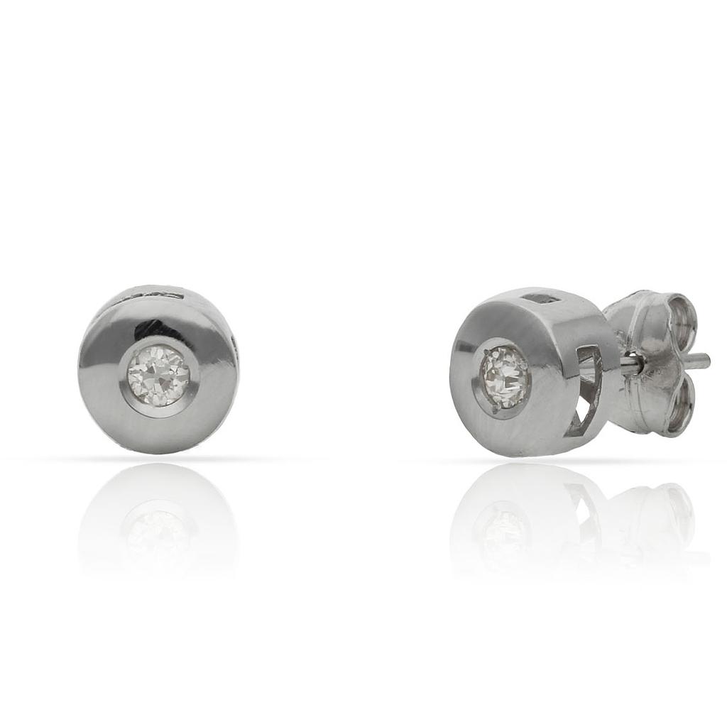 PENDIENTES ORO BLANCO 18KL DIAMANTES CHATON - 6.50MM (copia)