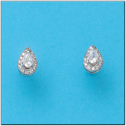 PENDIENTES ORO BLANCO 18KL LAGRIMA 