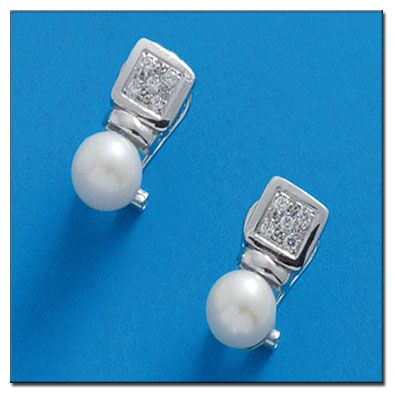 PENDIENTES ORO BLANCO 18KL PERLAS + CIRCONITAS