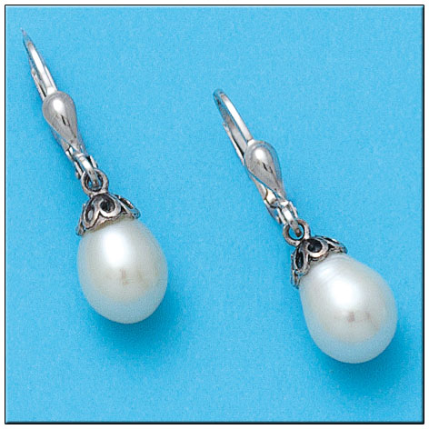 PENDIENTES ORO BLANCO 18KL PERLAS PERA