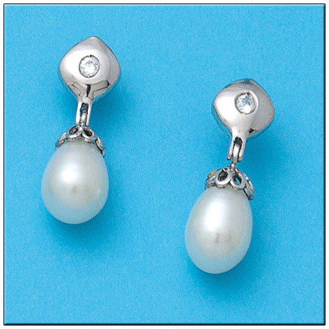 PENDIENTES ORO BLANCO 18KL PERLAS PERA