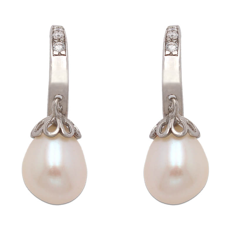 PENDIENTES ORO BLANCO 18KL PERLAS PERA