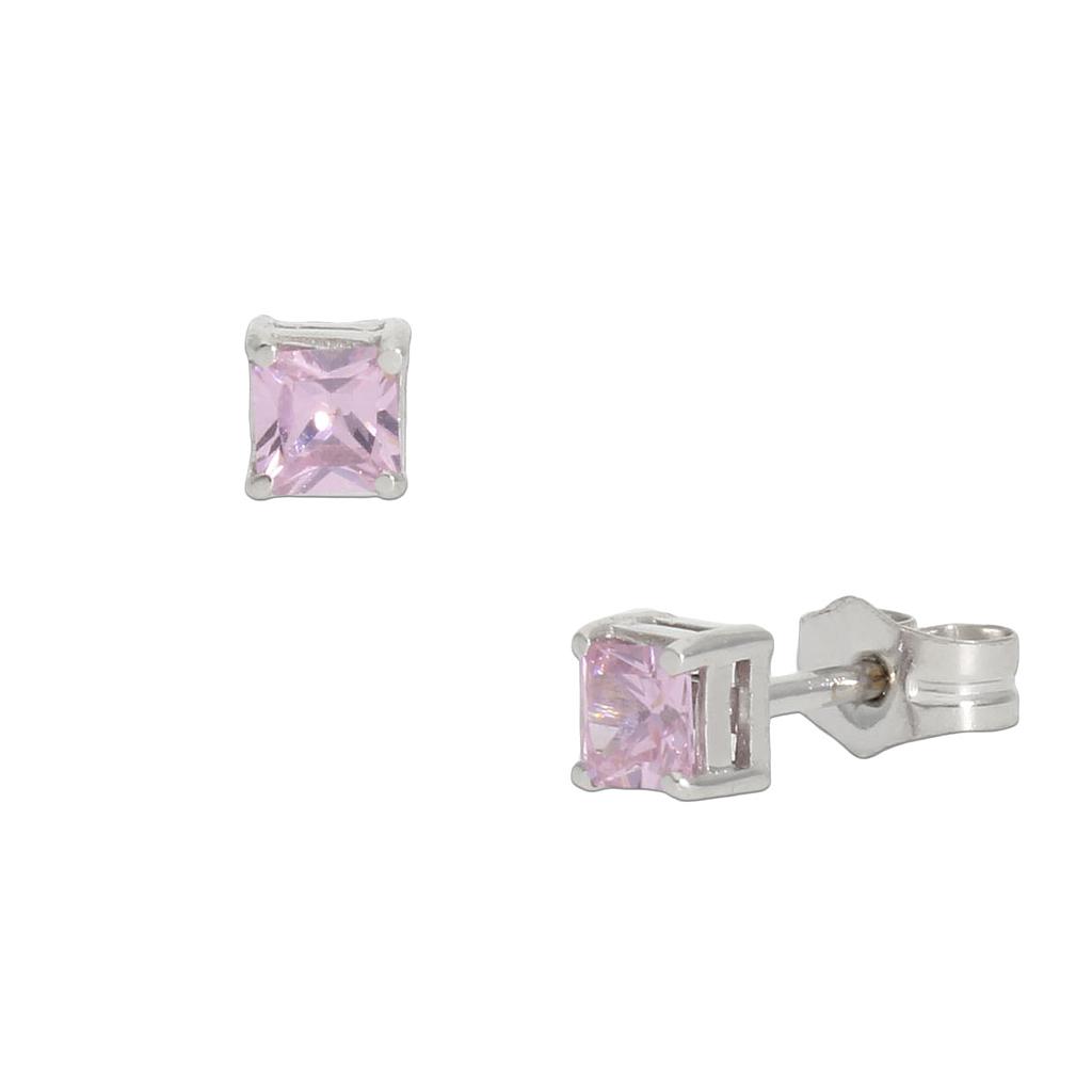 PENDIENTES ORO BLANCO 18KL ROSA - 3.5X3.5MM