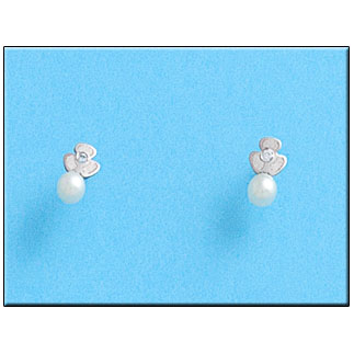 PENDIENTES ORO BLANCO 18KL TREBOL PERLA