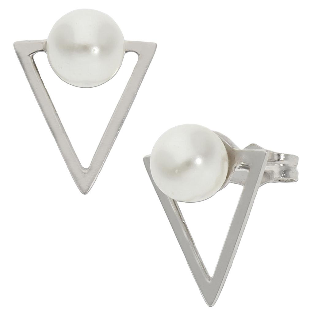 PENDIENTES ORO BLANCO 18KL TRIANGULAR PERLAS