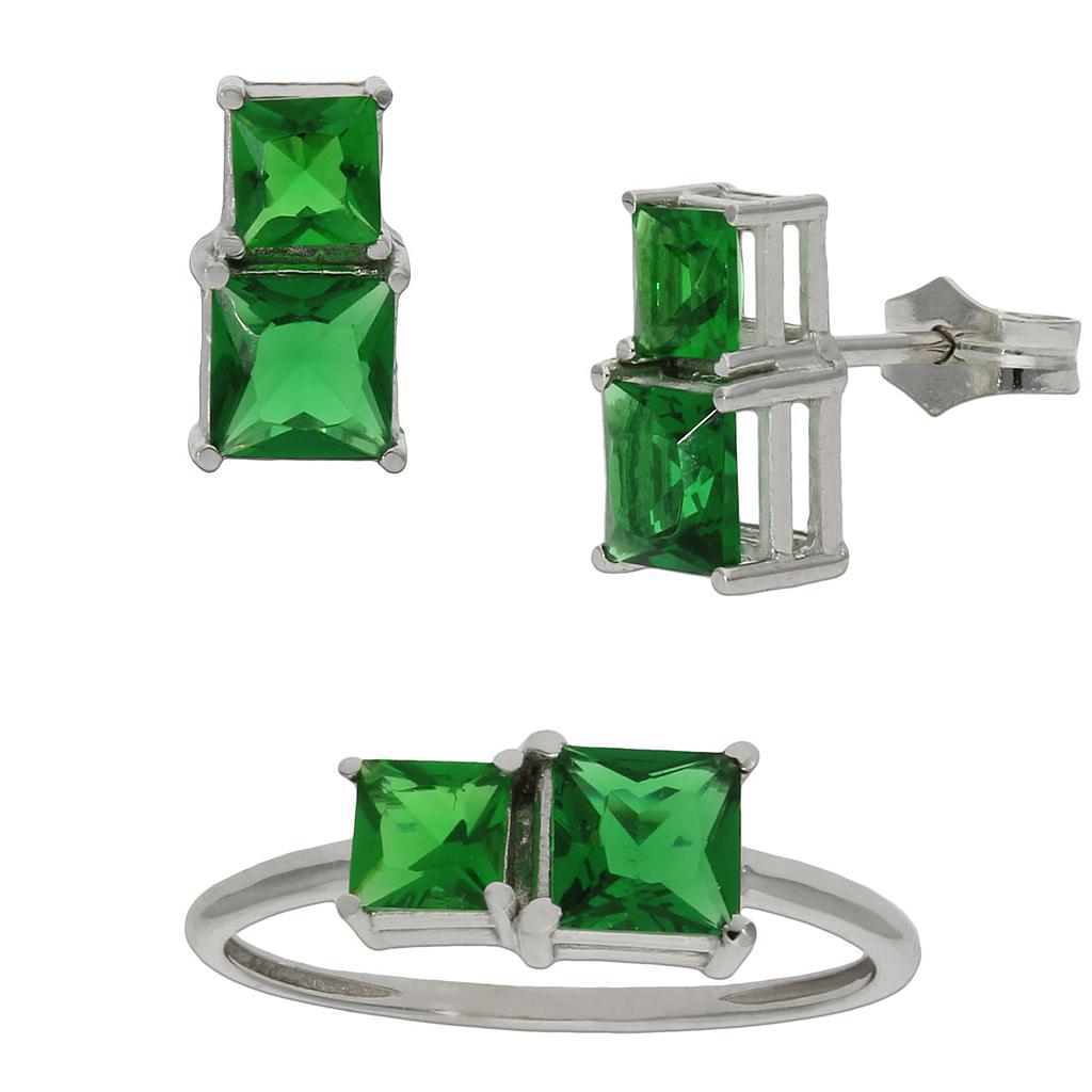 PENDIENTES ORO BLANCO 18KL VERDE