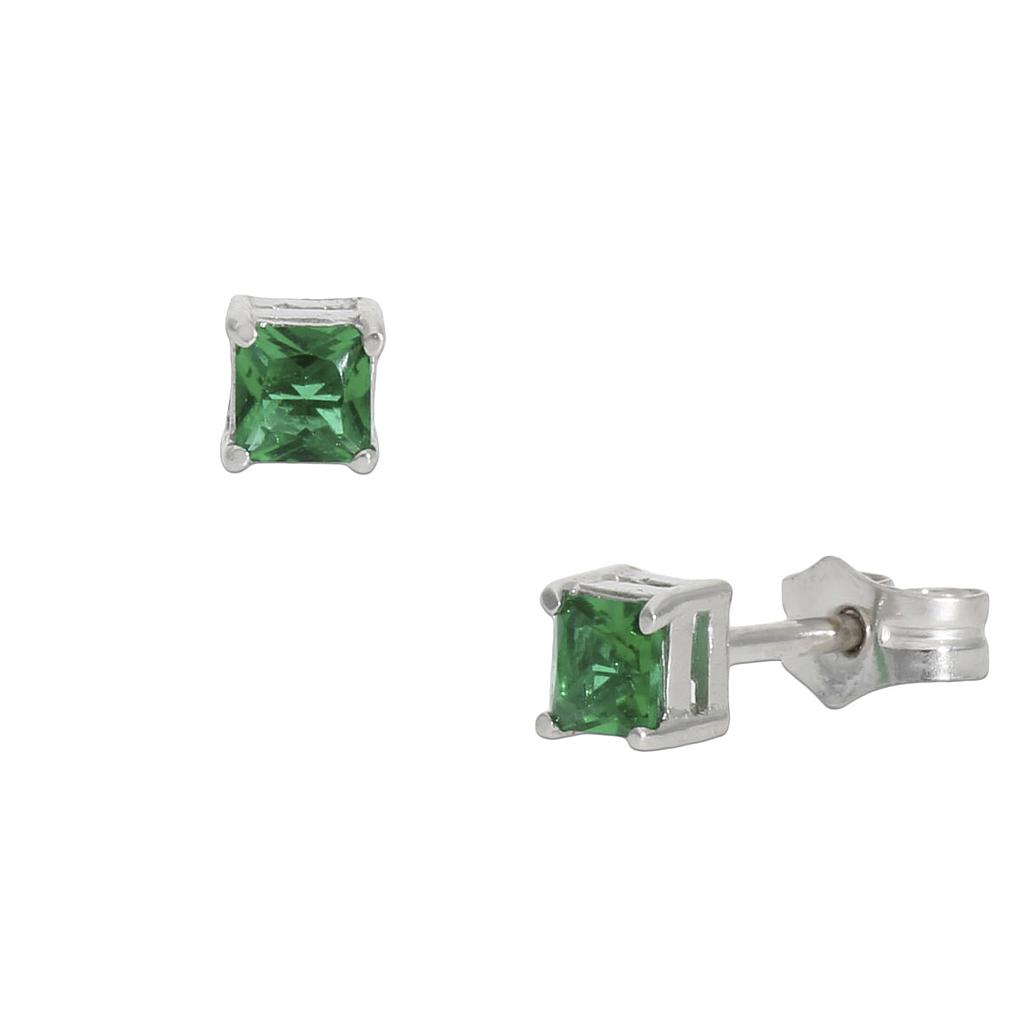 PENDIENTES ORO BLANCO 18KL VERDE - 3.5X3.5MM