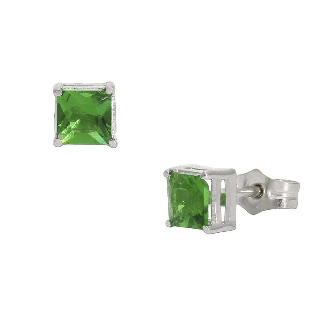 PENDIENTES ORO BLANCO 18KL VERDE - 4.5X4.5MM