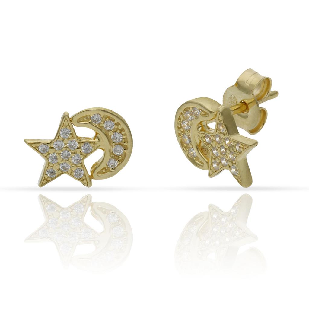 PENDIENTES PLATA CHAPADA ORO ESTRELLAS CIRCONITAS - 10MM (copia)