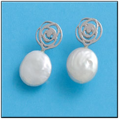 PENDIENTES ROSA PERLA COIN PLATA 925MM 